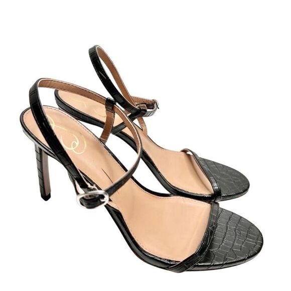 Sam Edelman Sandals Size 9.5 Black Croc Embossed Dara Open Toe Heels - Picture 1 of 9